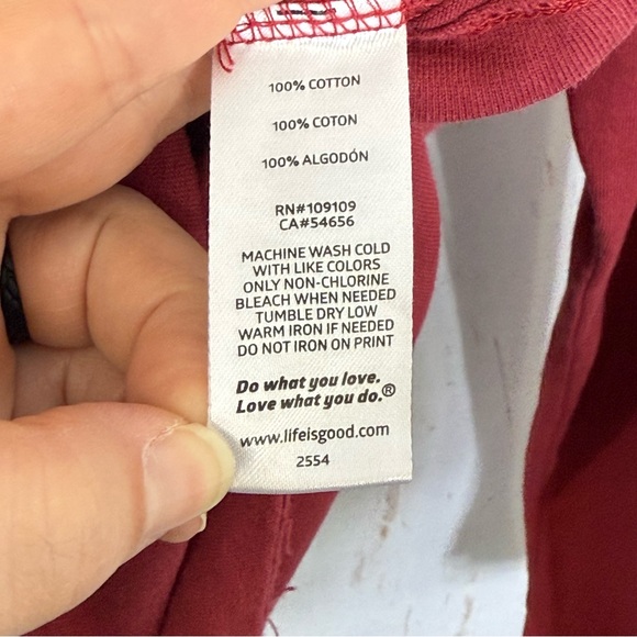 Life Is Good, Crusher Tee, Cranberry Long Sleeve Tee. Size Medium. Snow globe. - Picture 5 of 6